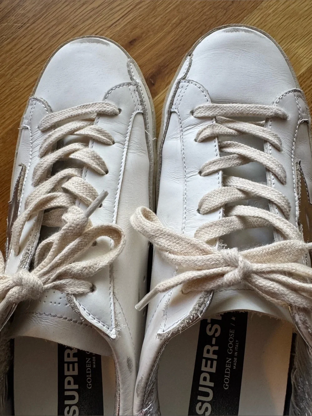 Golden Goose Super-Star White Leather Sneakers Pink and Silver Accents Sz 40 - Picture 5 of 16